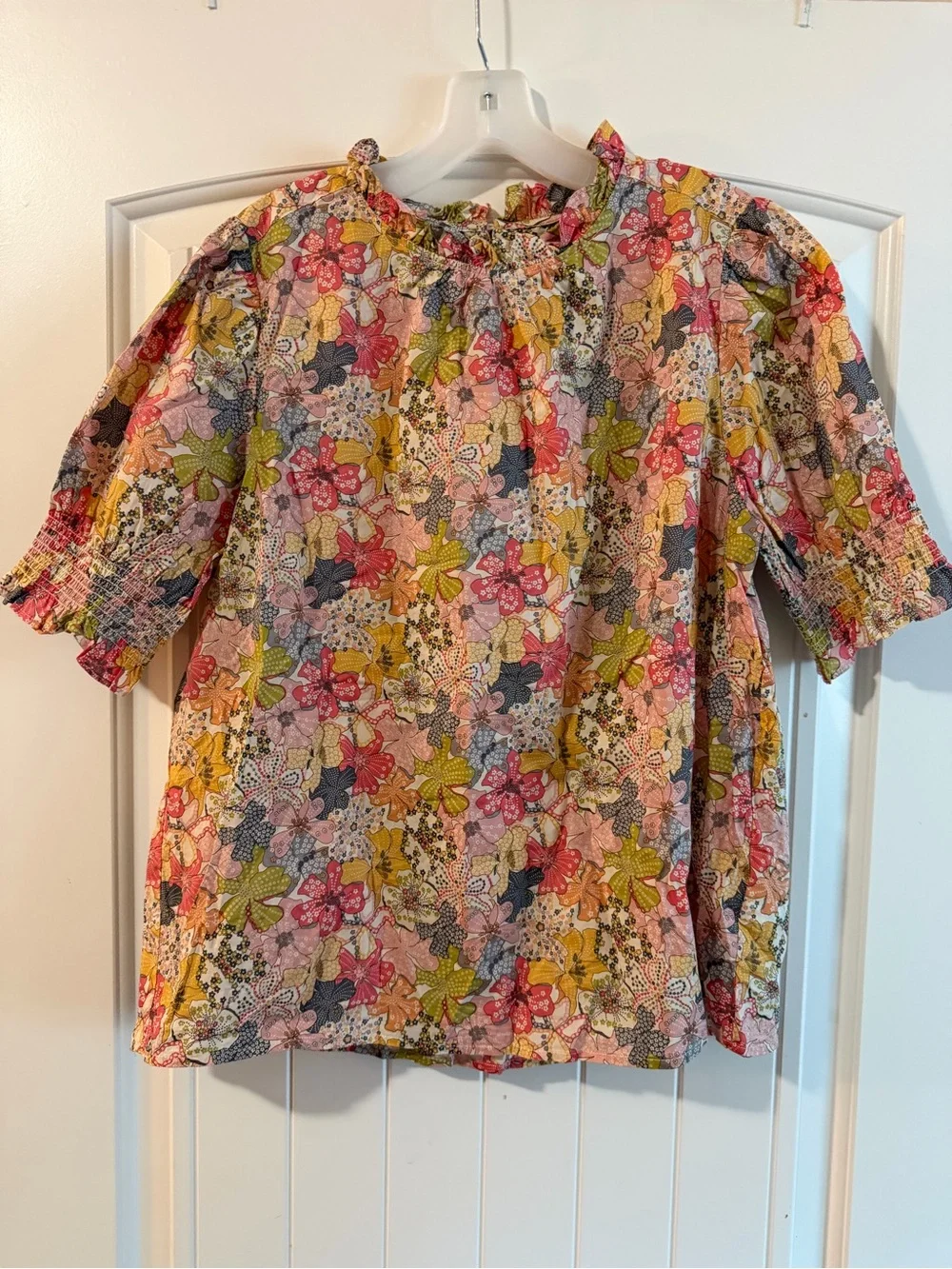 J. Crew Library London Smocked puff-sleeve top in Liberty Mauvey floral